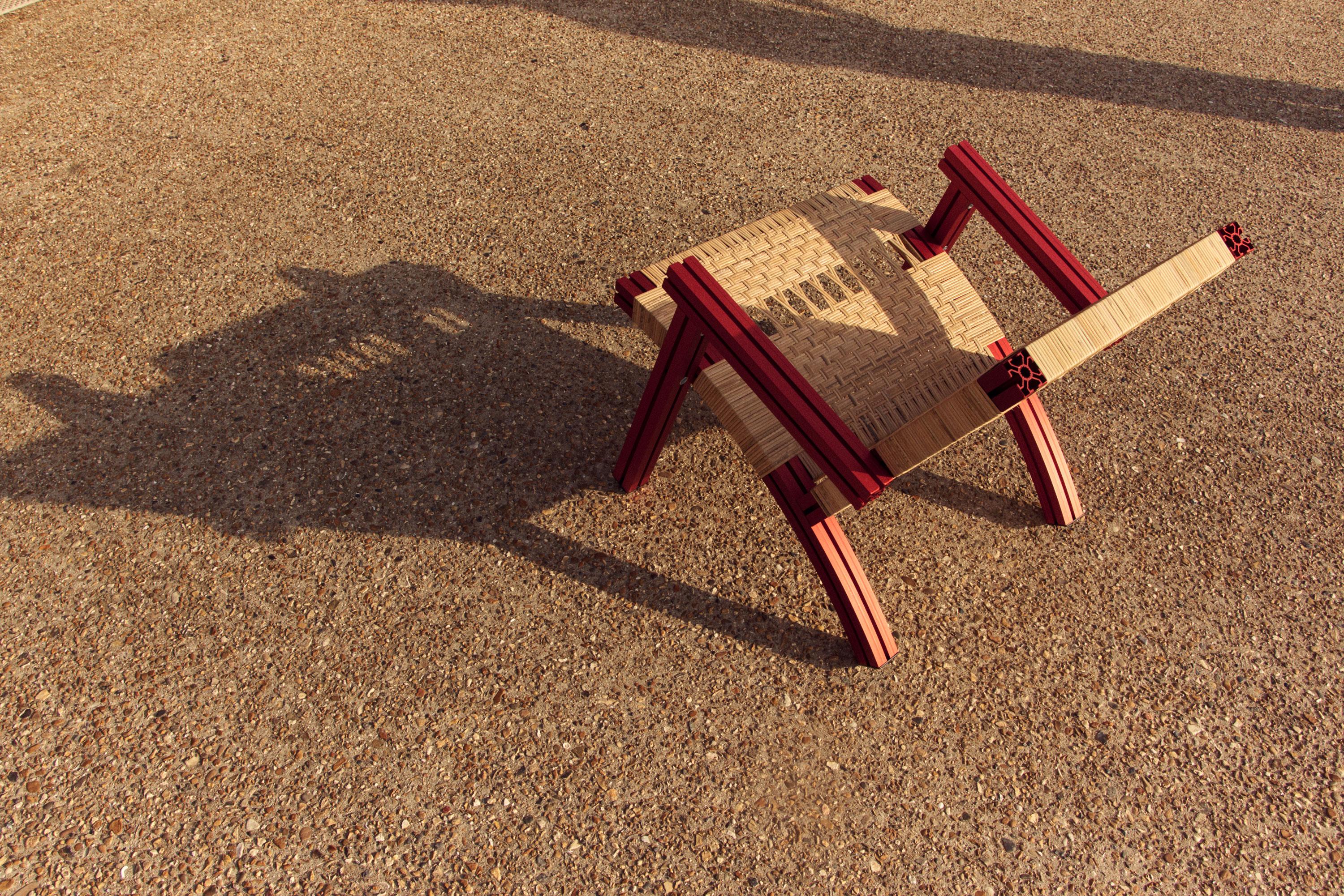 Aluminum Red Aluminium Armchair with Lapping Cane Seating from Anodised Wicker Collection For Sale