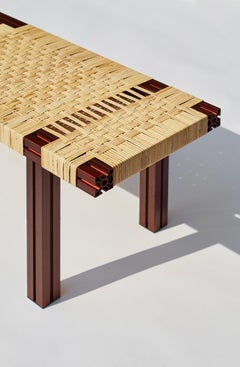 Red Aluminium Bench with Lapping Cane Seating from Anodised Wicker Collection