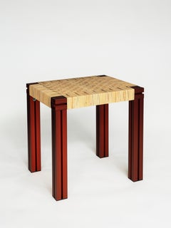 Red Aluminium Stool with Lapping Cane Seating from Anodised Wicker Collection
