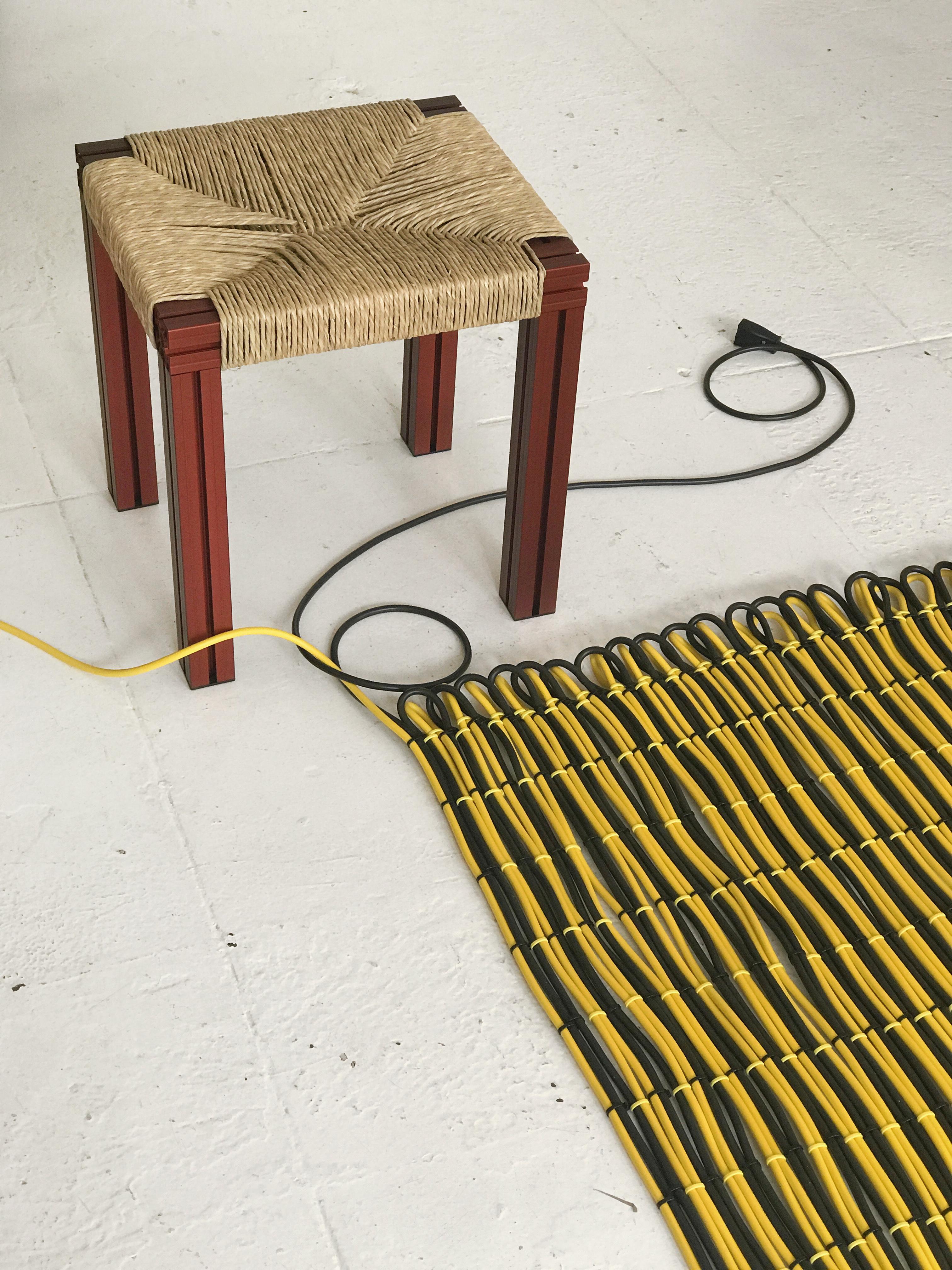 Modern Red Aluminium Stool with Reel Rush Seating from Anodised Wicker Collection For Sale