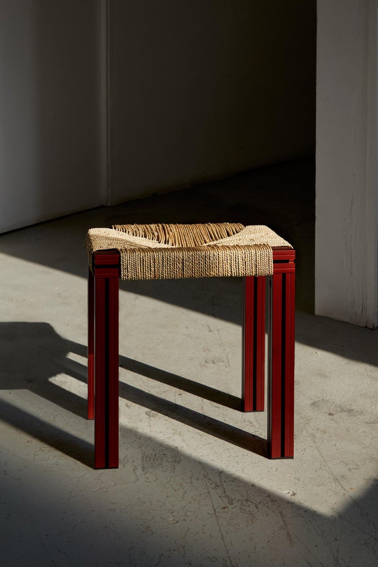 Modern Red Aluminium Stool with Reel Rush Seating from Anodised Wicker Collection For Sale