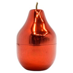 Red Aluminum Ice Bucket, Pear Shaped, by Ettore Sottsass
