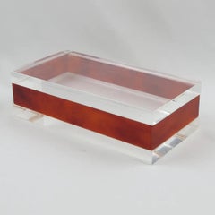 Boîte en lucite rouge ambrée et transparente, France, années 1970