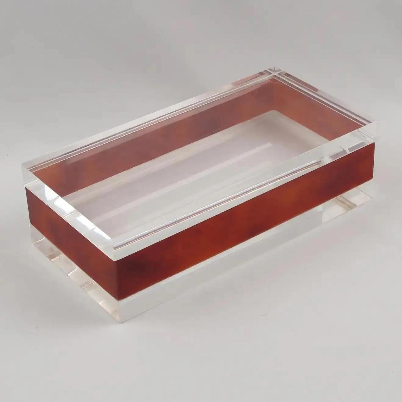 Mid-Century Modern Red Amber and Clear Lucite Box, France 1970s For Sale