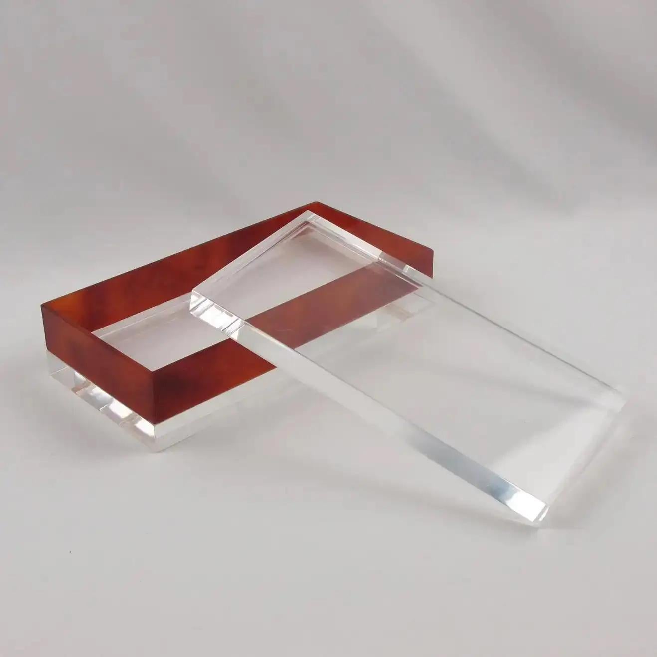 French Red Amber and Clear Lucite Box, France 1970s For Sale
