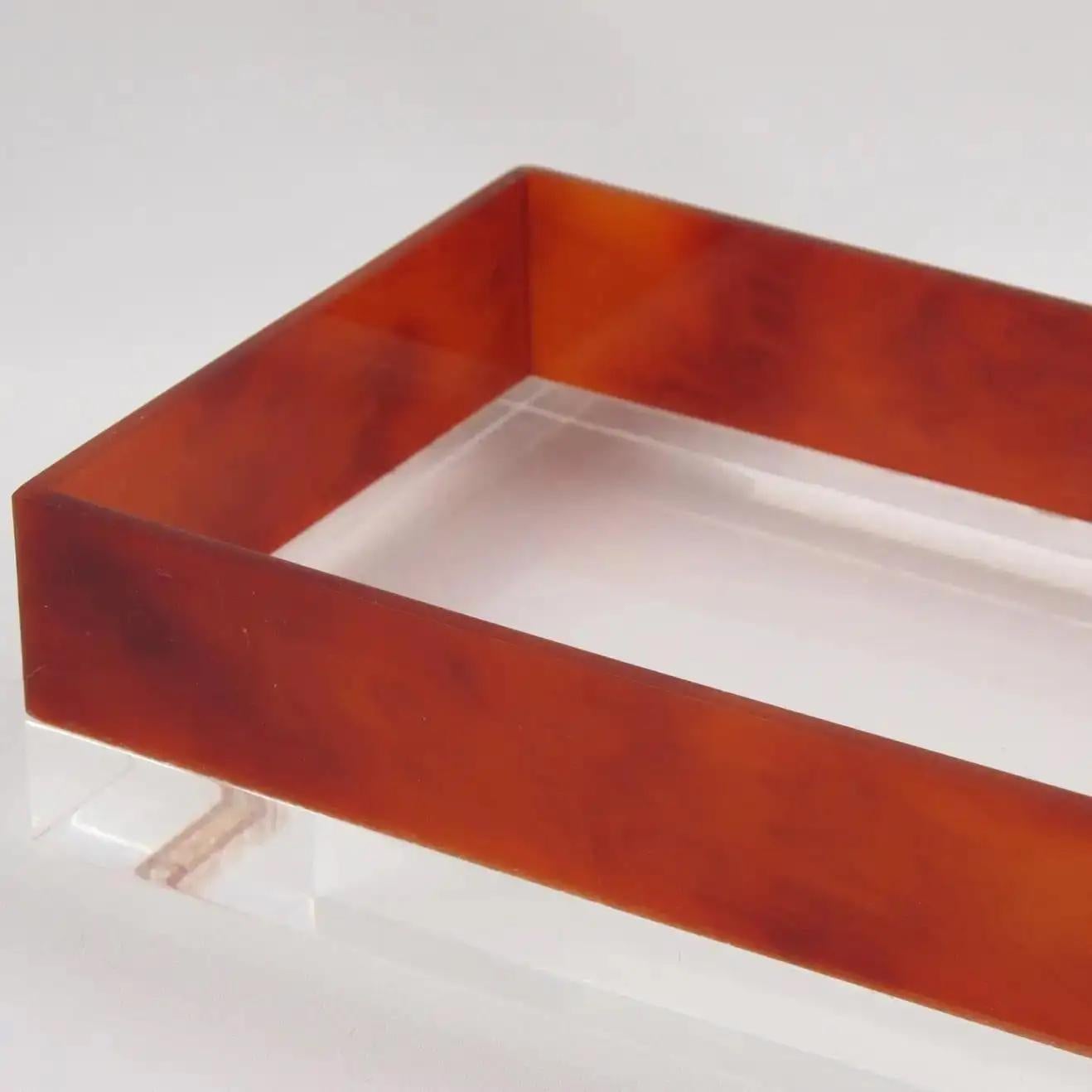 Late 20th Century Red Amber and Clear Lucite Box, France 1970s For Sale