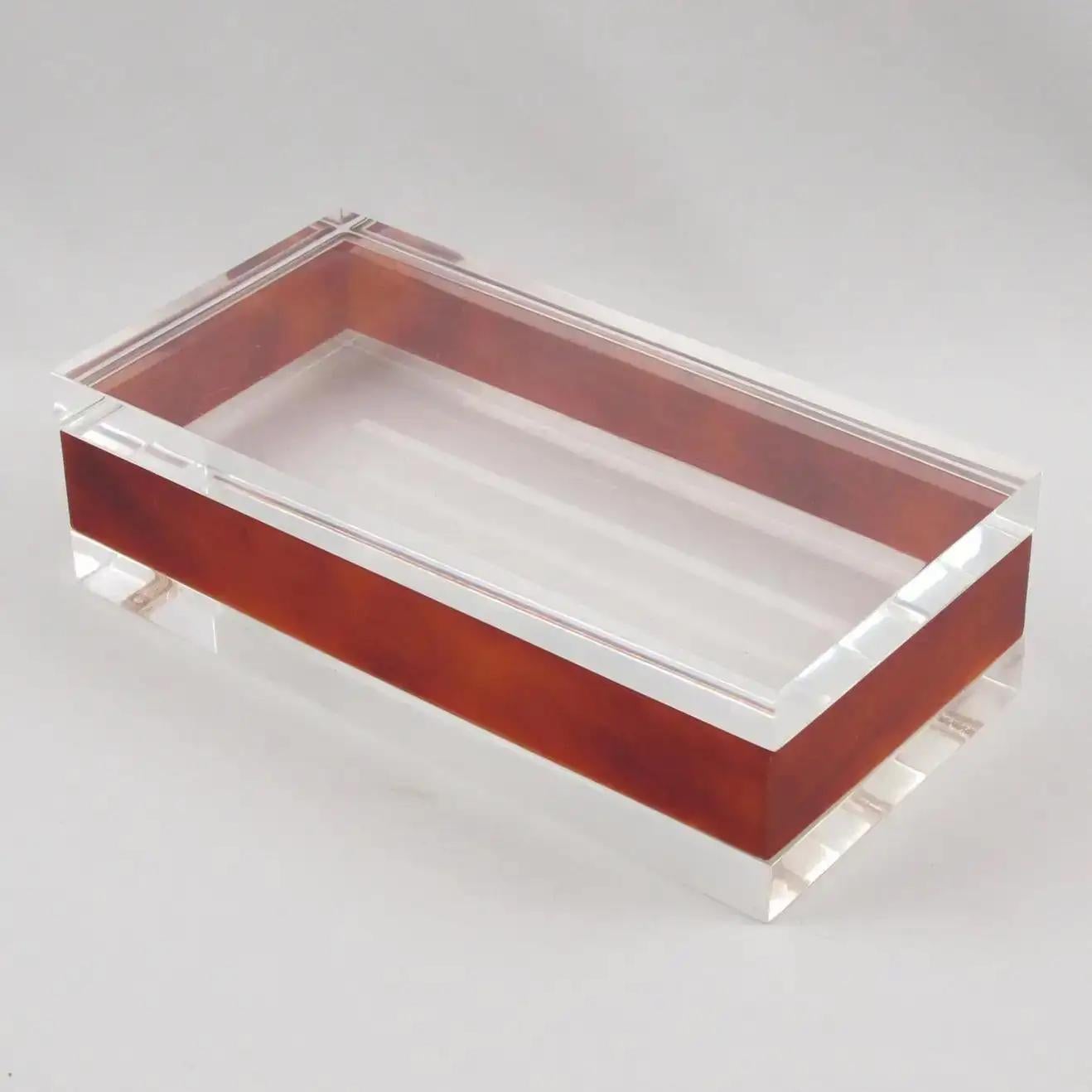 Acrylic Red Amber and Clear Lucite Box, France 1970s For Sale