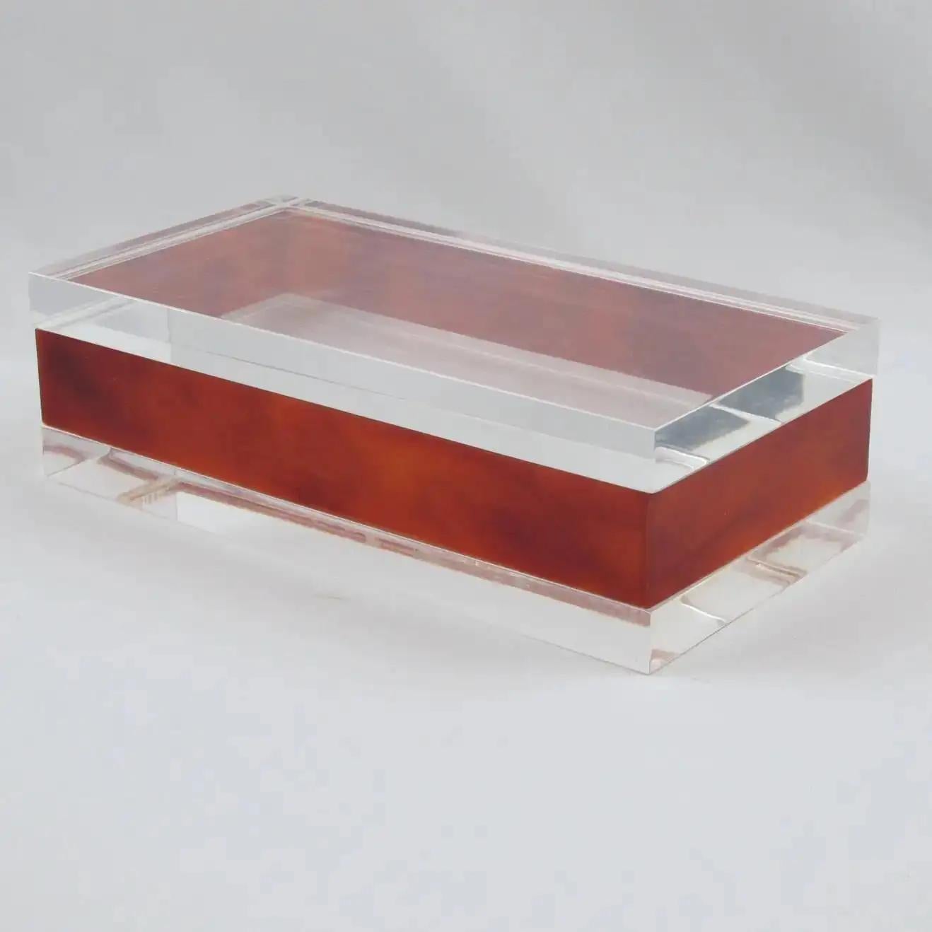 Red Amber and Clear Lucite Box, France 1970s For Sale 1