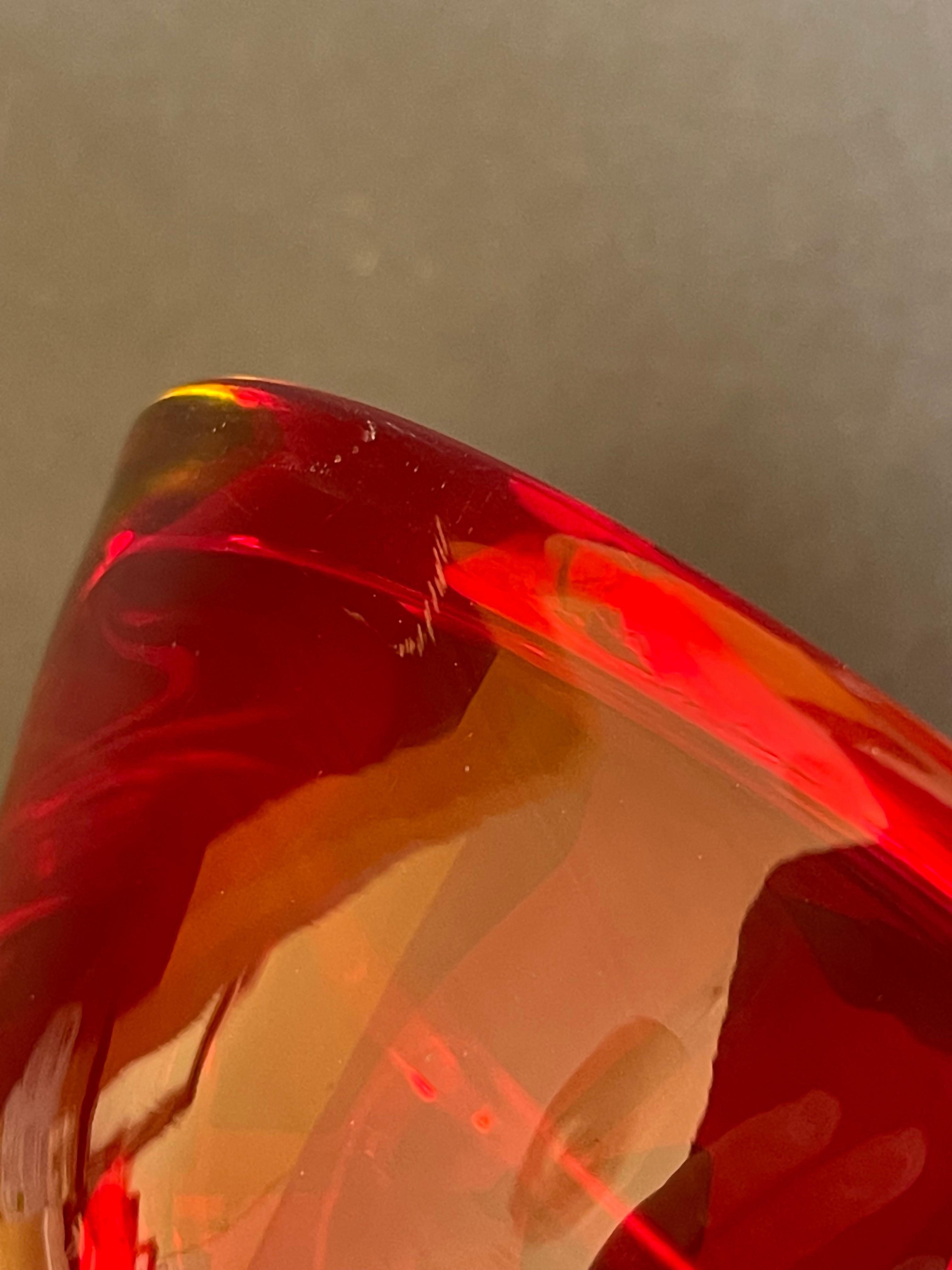 Red & Amber Chunky Murano Glas Sommerso Schale ca. 1960, Italien For Sale 3