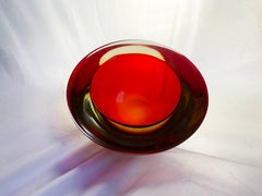 Rotes & Bernsteinfarbenes Murano Glas Sommerso Schale ca. 1960, Italien