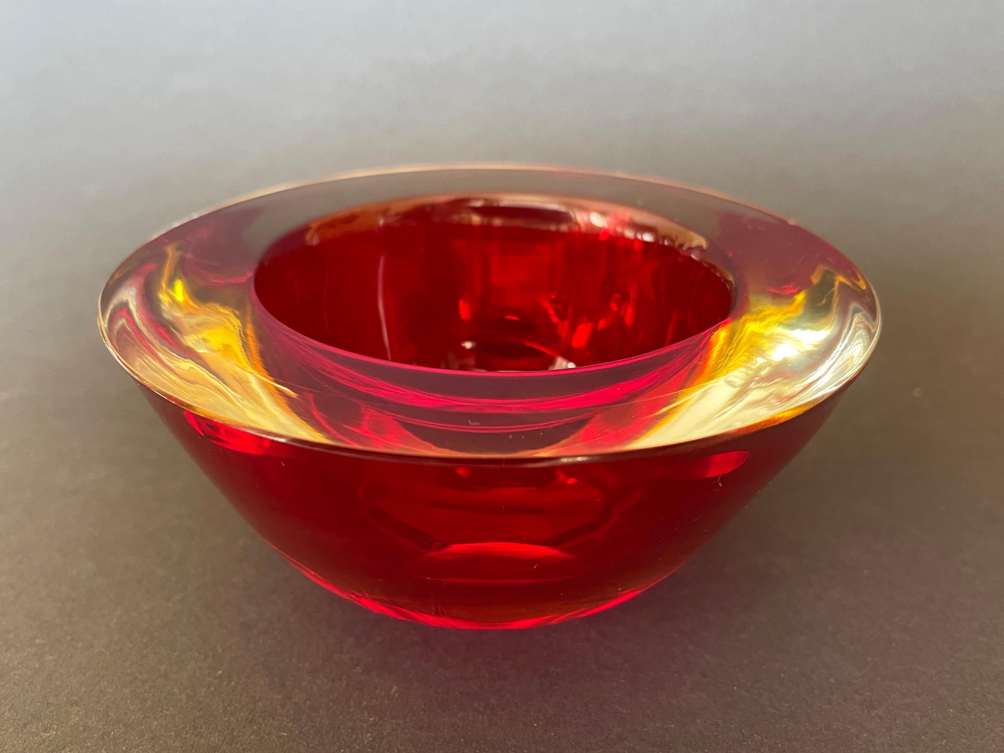 Hand-Crafted Red & Amber Chunky Murano Glas Sommerso Schale ca. 1960, Italien For Sale