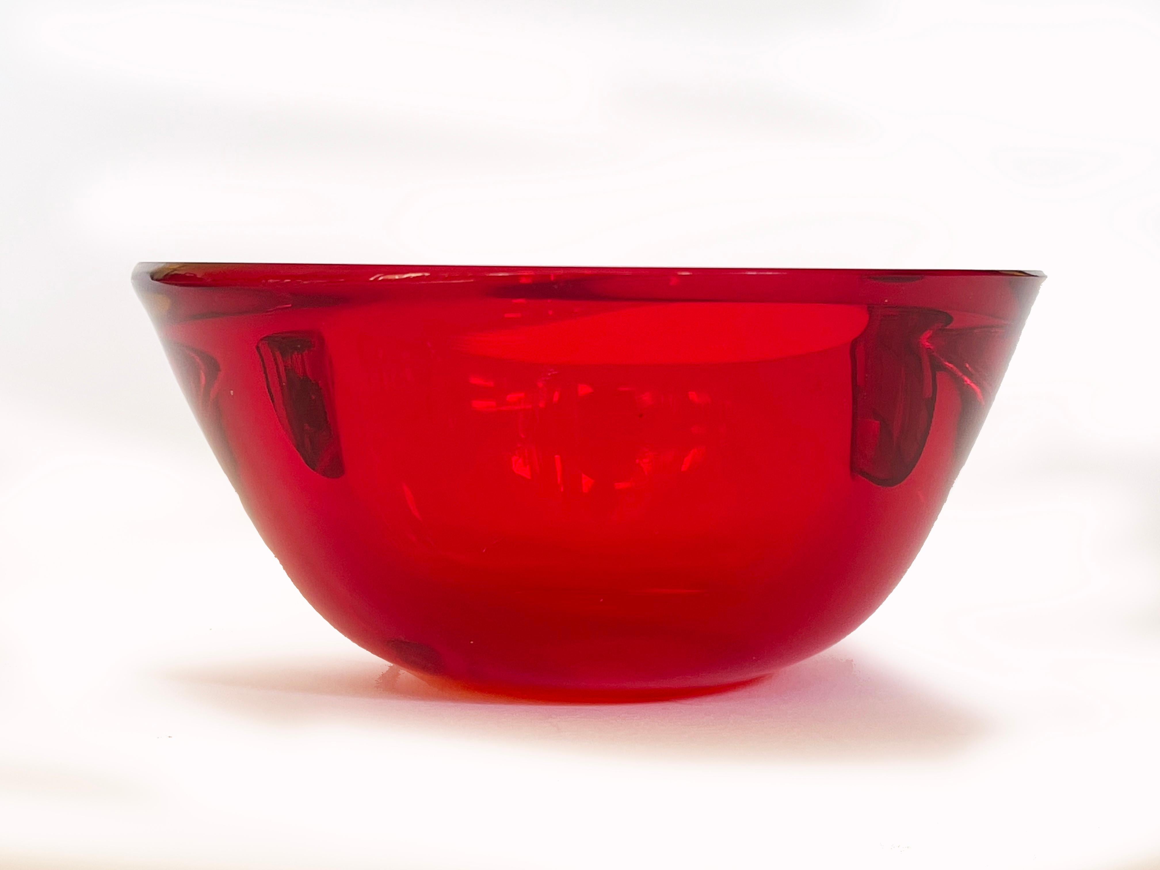 Rotes & Bernsteinfarbenes Murano Glas Sommerso Schale ca. 1960, Italien (Muranoglas) im Angebot