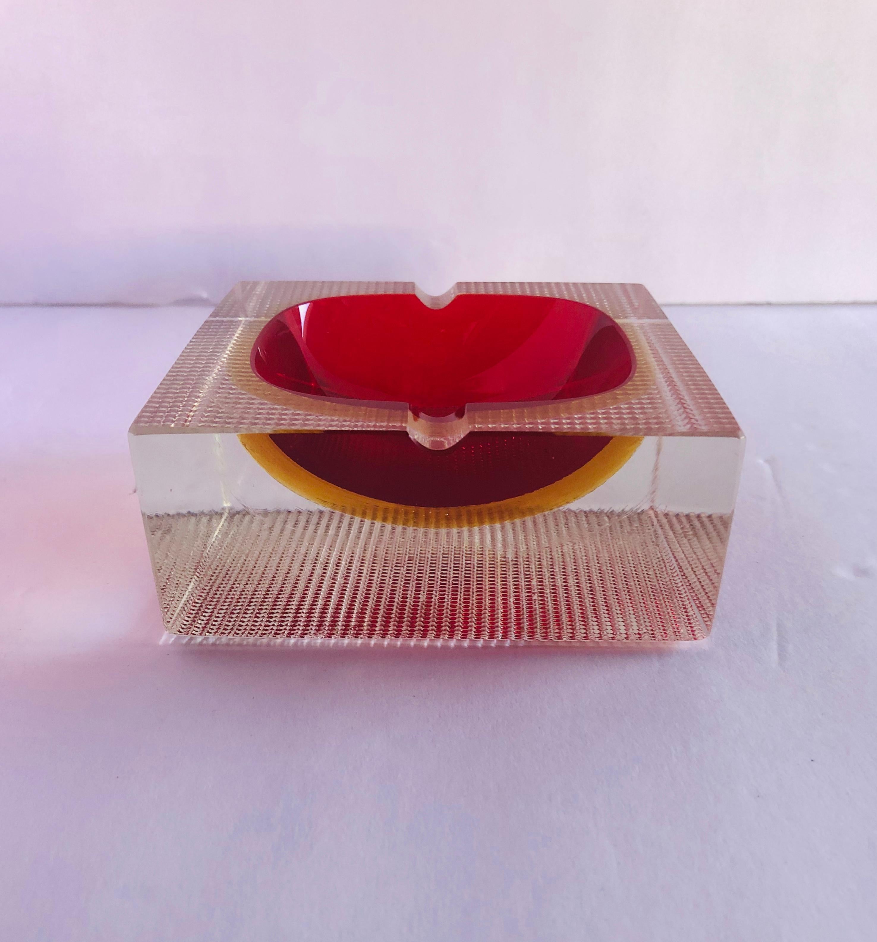 Vintage Italian red and amber Murano glass ashtray / Made in Italy circa 1960s
Measures: Length 4.75 inches / width 4.75 inches / height 2 inches
1 in stock in Palm Springs on FINAL CLEARANCE SALE for $399!!
This piece makes for a great and unique