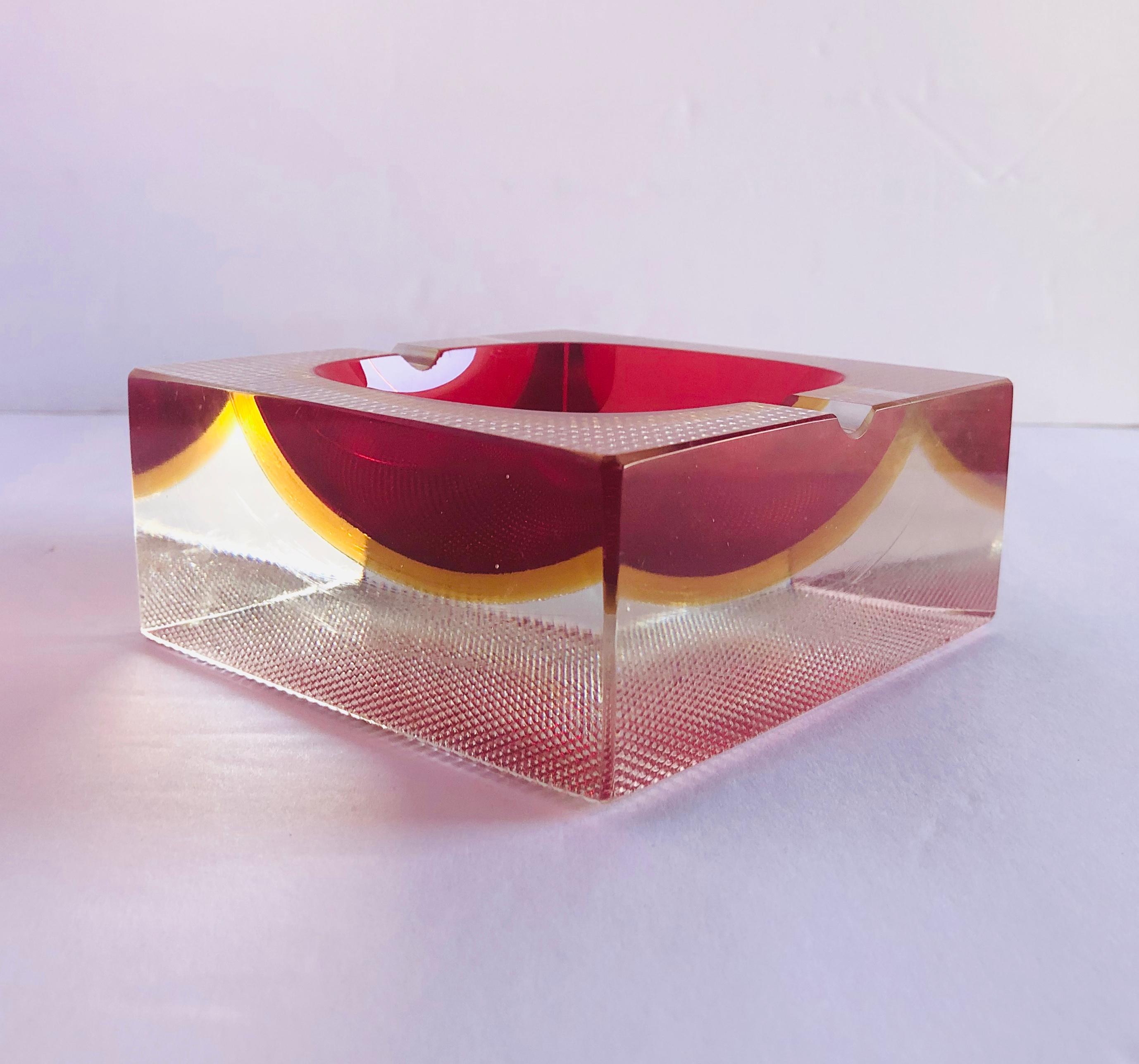 Mid-Century Modern Red and Amber Murano Ashtray by Mandruzzato FINAL CLEARANCE SALE