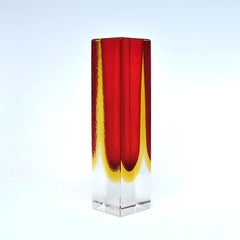 Red and Amber Murano Sommerso Glass Vase, Italy, 1950s