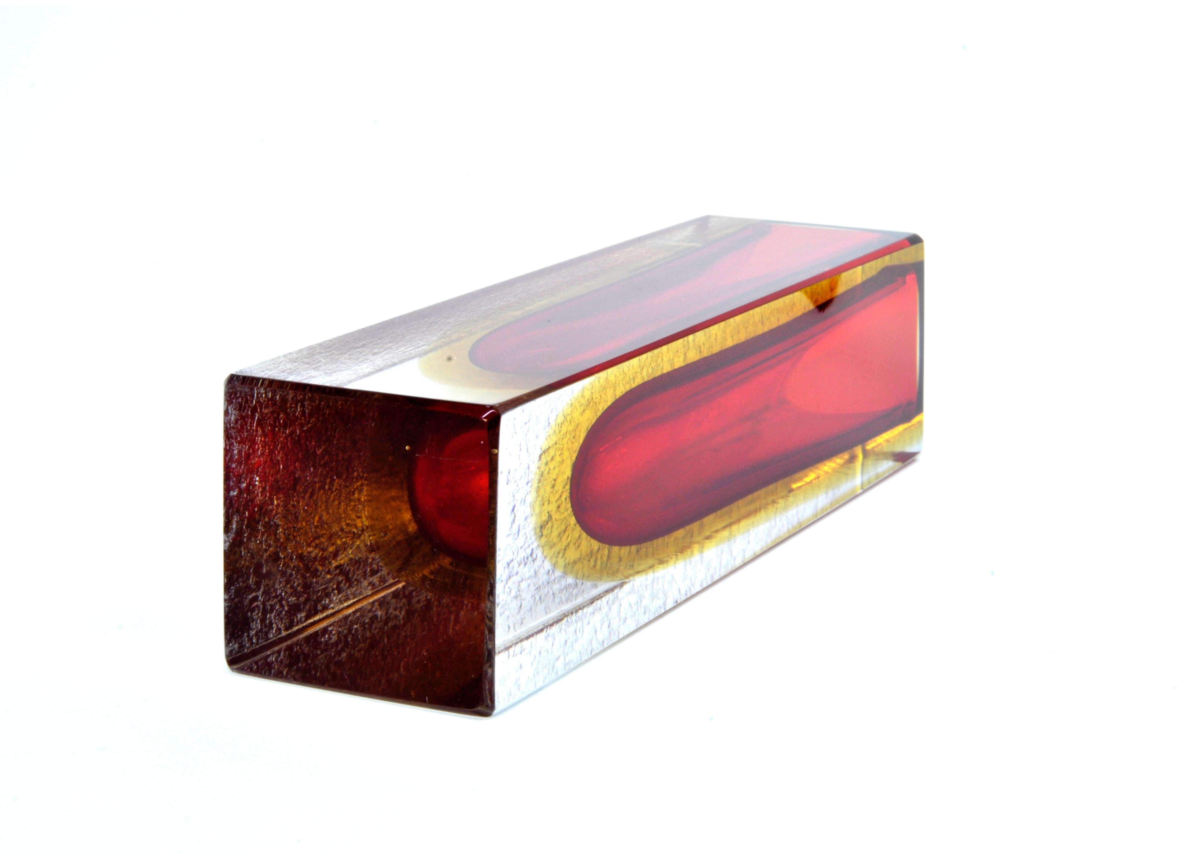 Mid-Century Modern Red and Amber Murano Sommerso Glass Vase, Italy, 1950s For Sale