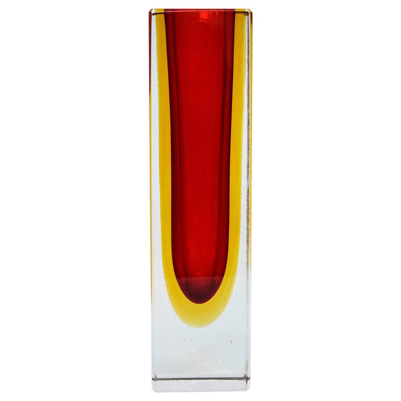 Red and Amber Murano Sommerso Glass Vase, Italy, 1950s For Sale