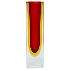 Red and Amber Murano Sommerso Glass Vase, Italy, 1950s