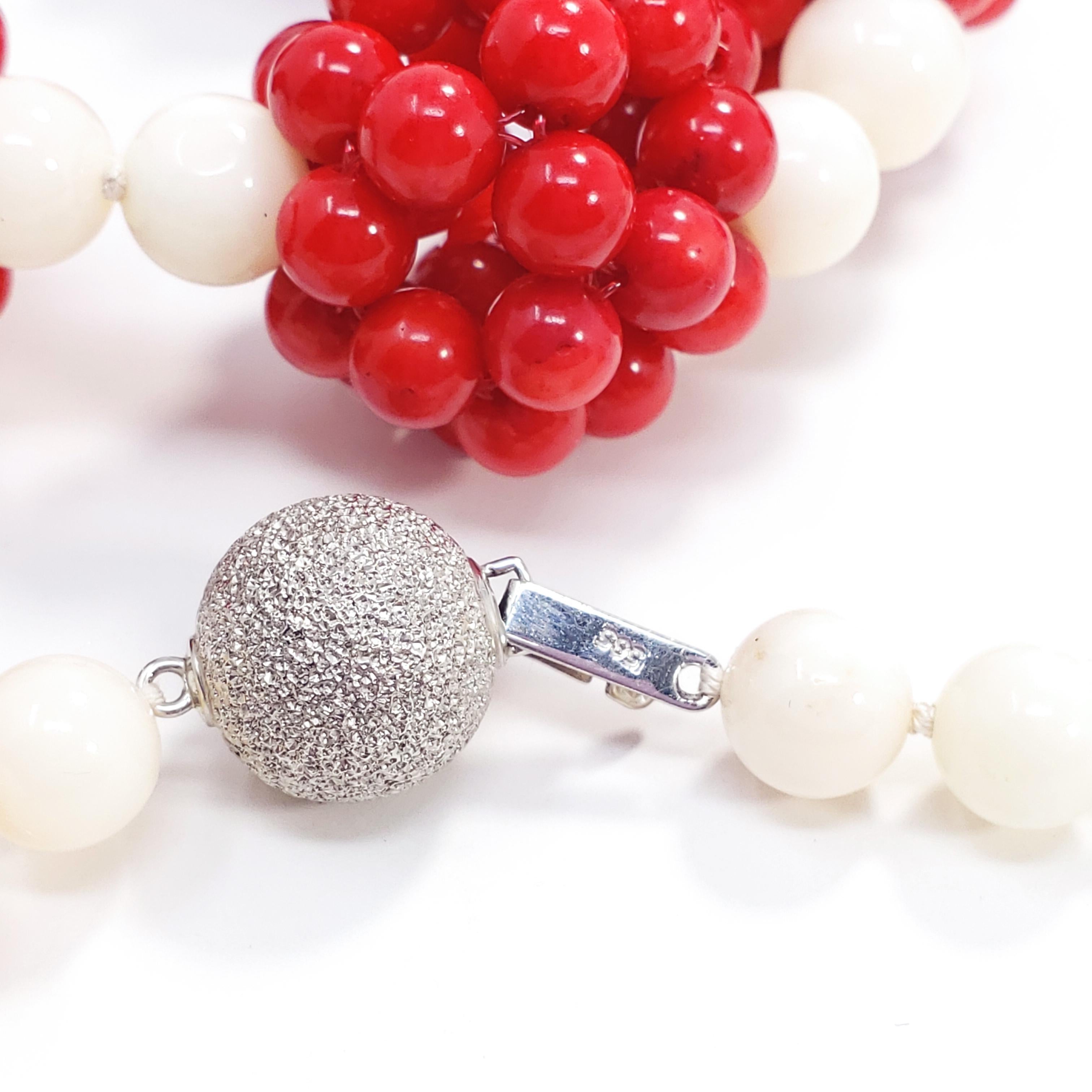 Red and Angel Skin Coral Bead Custom Cluster Necklace 14 Karat White Gold Clasp 2