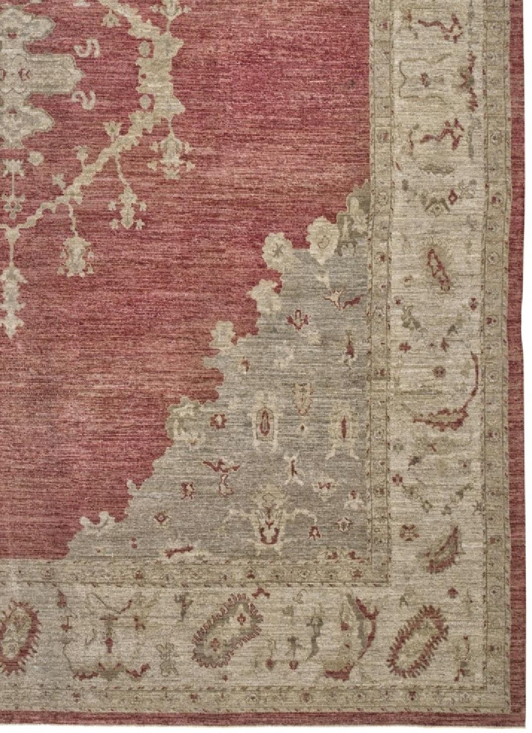 Red and Beige Antique Handmade Wool Distressed over Size Turkish Oushak Rug In Excellent Condition For Sale In North Bergen, NJ