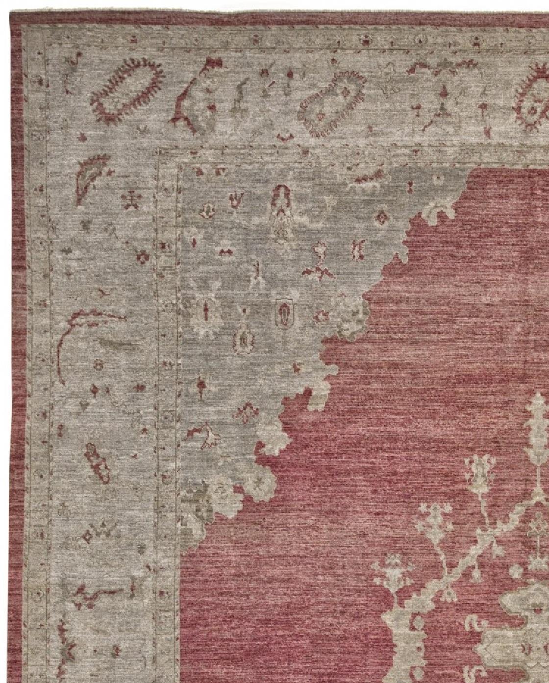 Hand-Knotted Red and Beige Antique Handmade Wool Distressed over Size Turkish Oushak Rug For Sale