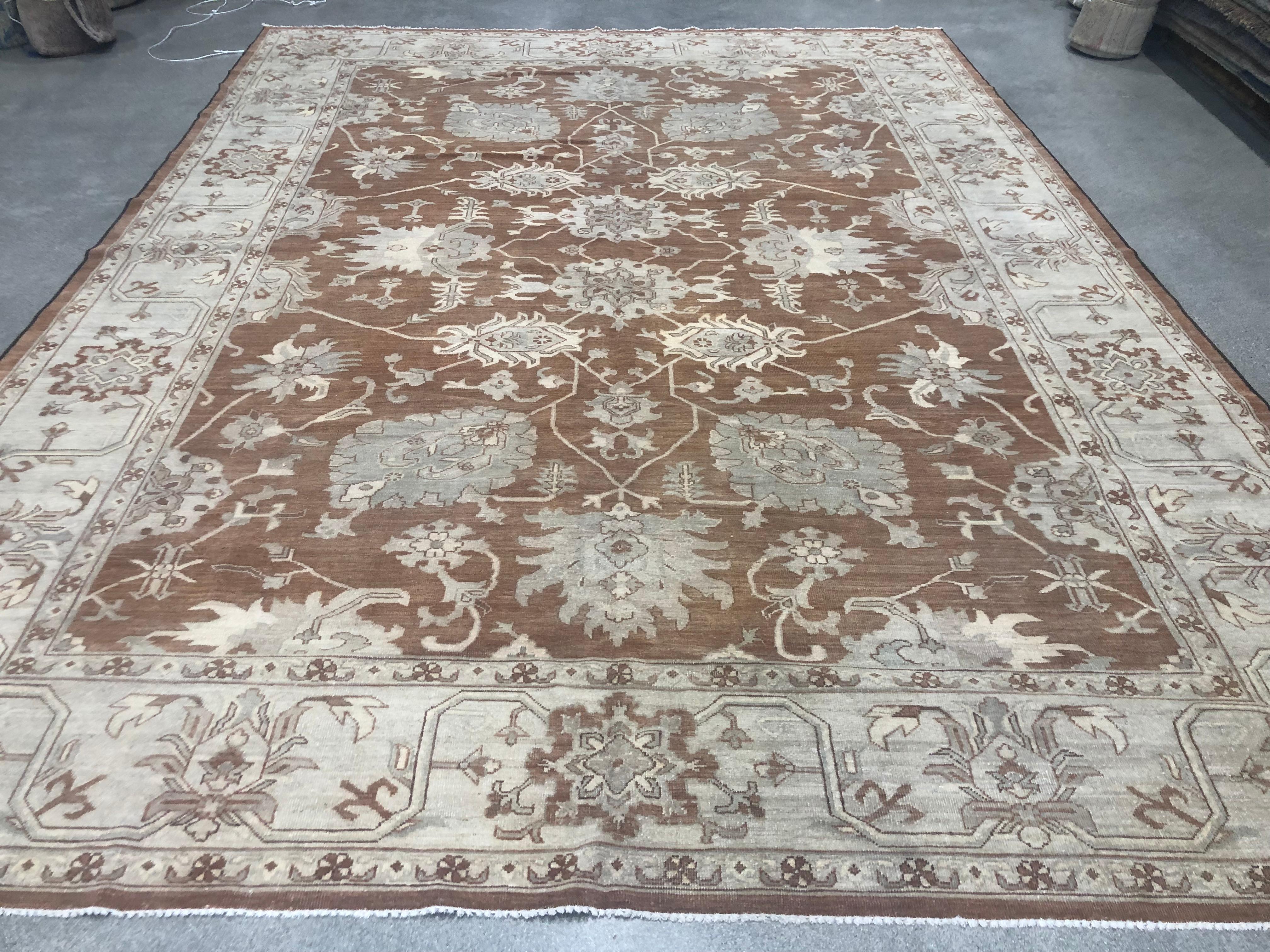 Pakistani Red and Beige Floral Rug For Sale
