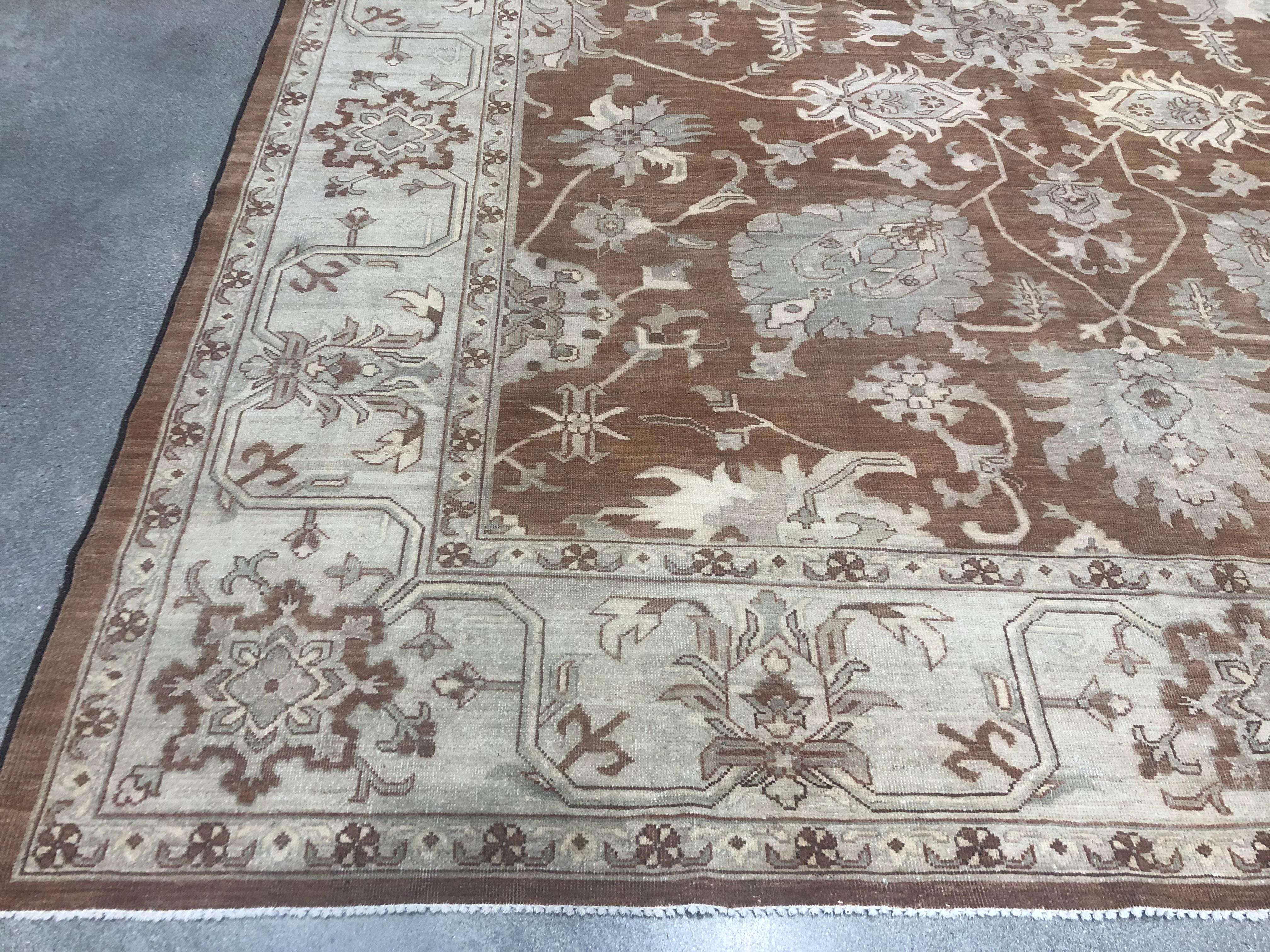 Hand-Knotted Red and Beige Floral Rug For Sale