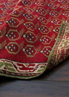 Red and Beige Handmade Wool Turkish Old Anatolian Konya Distressed Rug