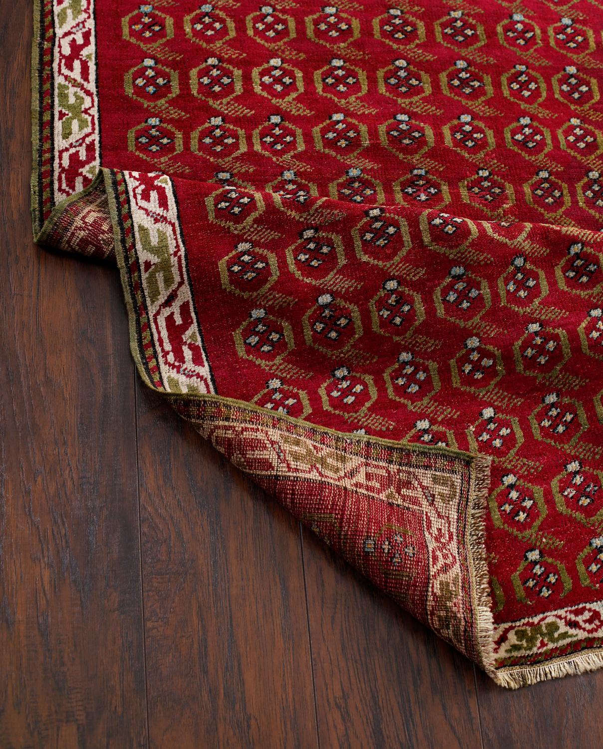 Hand-Knotted Red and Beige Handmade Wool Turkish Old Anatolian Konya Distressed Rug For Sale
