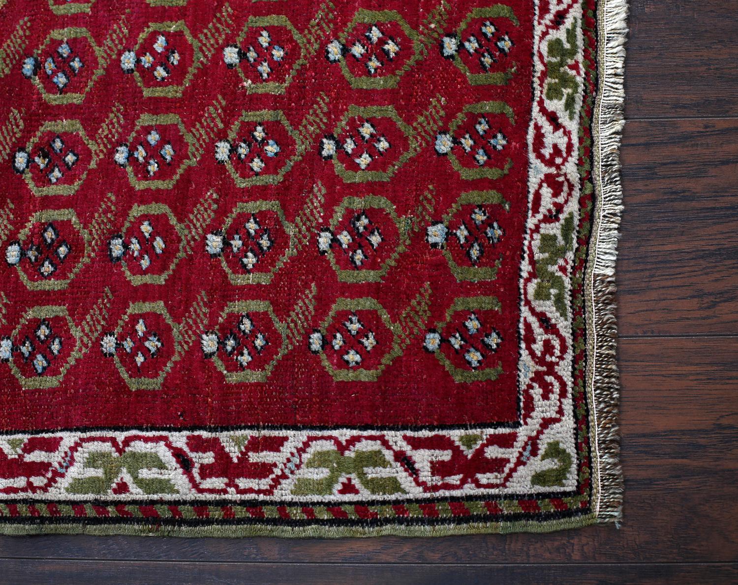 Mid-20th Century Red and Beige Handmade Wool Turkish Old Anatolian Konya Distressed Rug For Sale