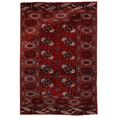 Red and Beige Handmade Wool Turkish Old Anatolian Konya Distressed Rug