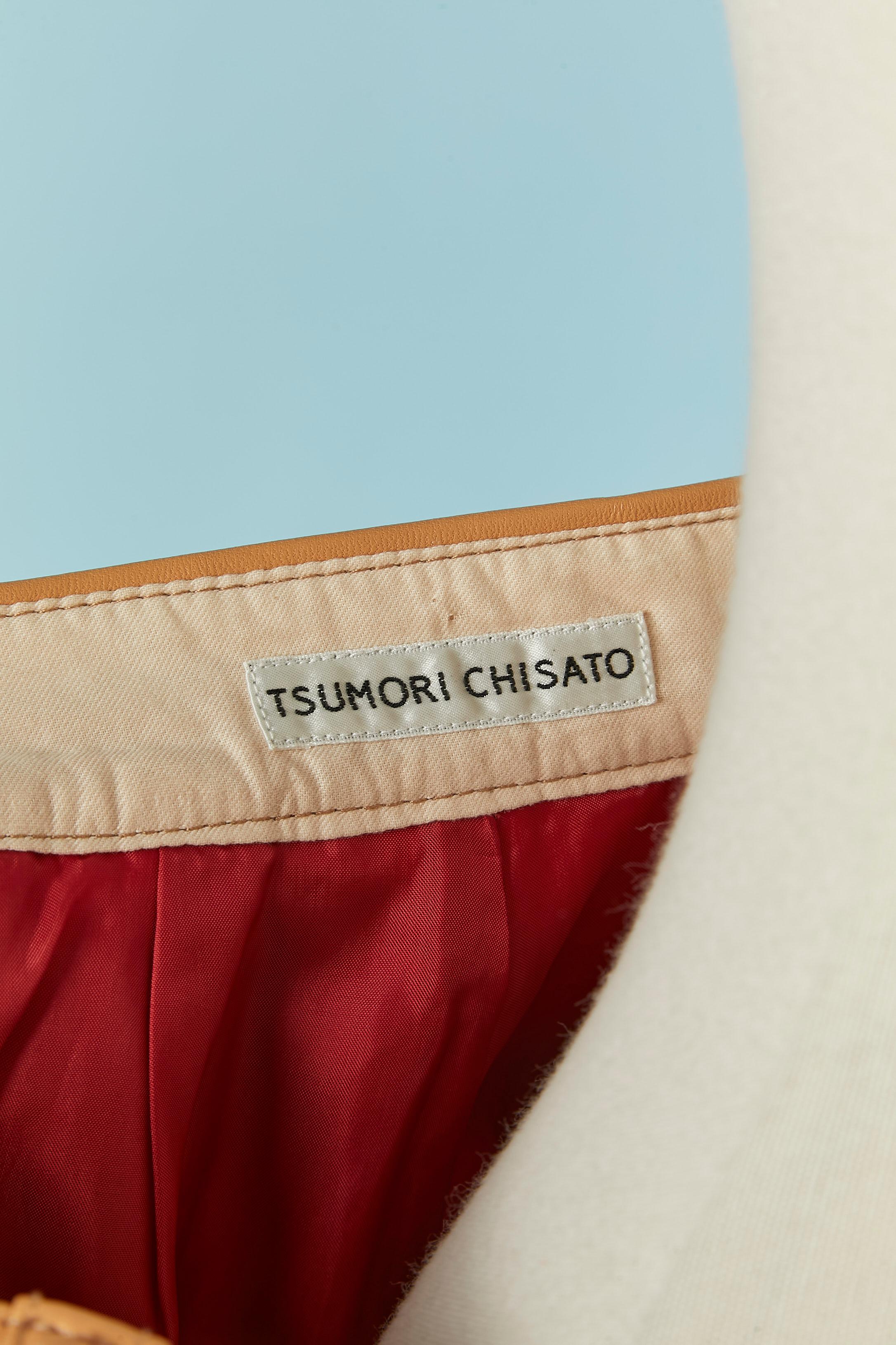 Pantaloncini in pelle rossa e beige con treccia sul bordo Tsumori Chisato in vendita 2