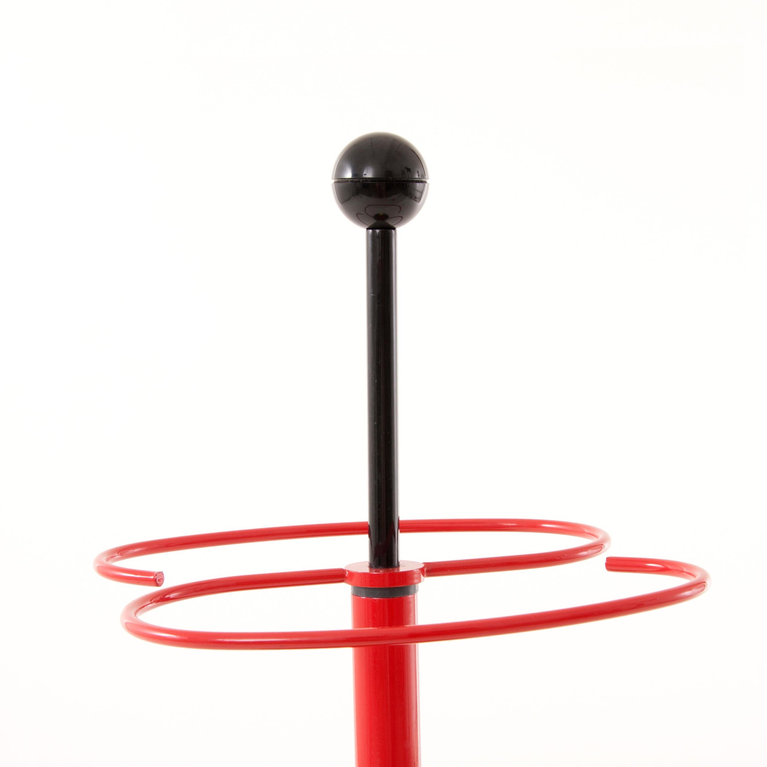 Red and Black Castiglioni Memphis Style Umbrella Stand, Italy, 1980s 3