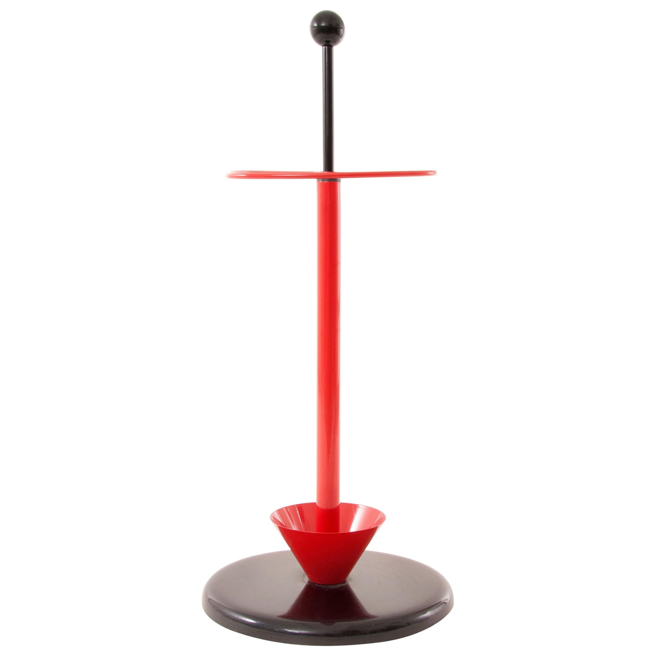 Red and Black Castiglioni Memphis Style Umbrella Stand, Italy, 1980s