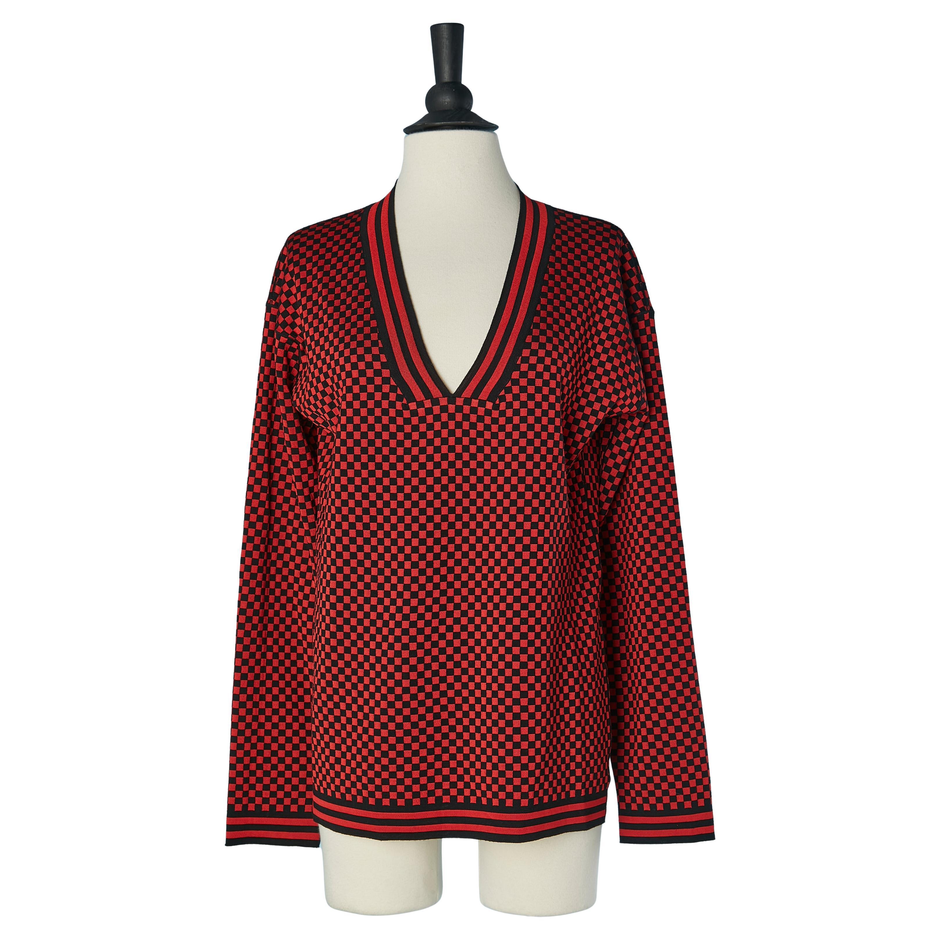 Rot-schwarzer Pullover mit Karomuster ALAIA im Angebot