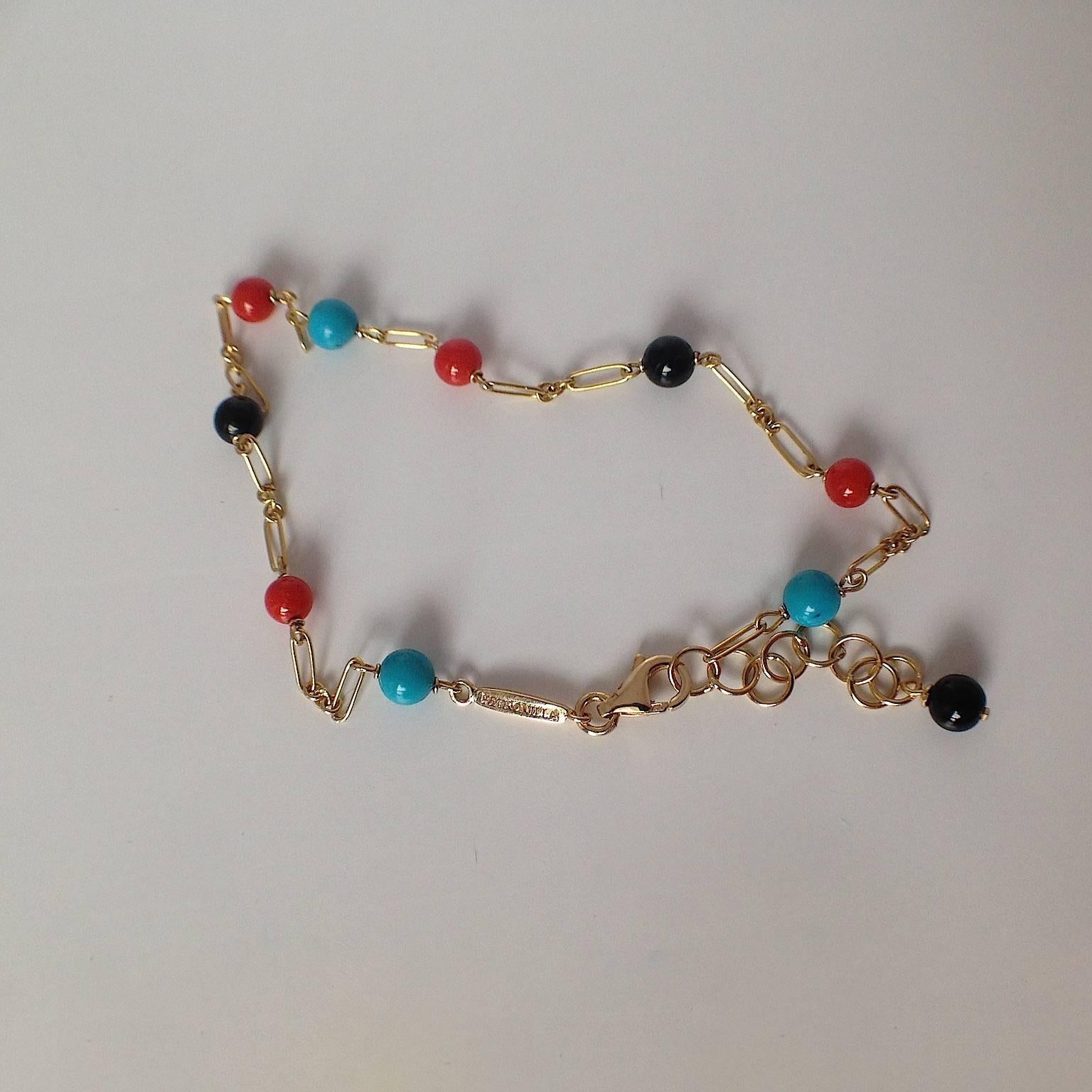 Red and Black Coral Turquoise Bead Handmade Gold Bracelet 1