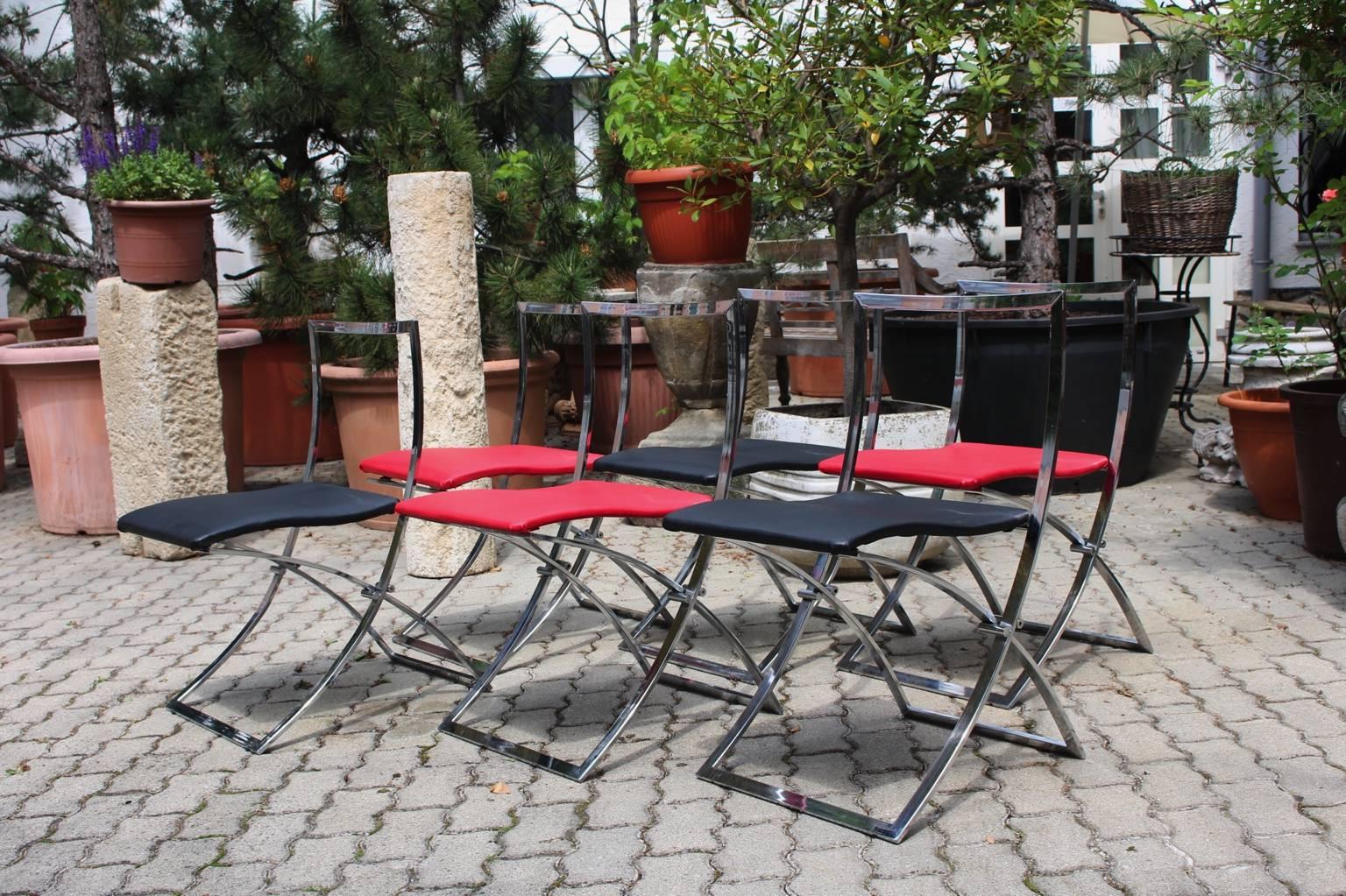 Mid Century Red Black Vintage Folding Dining Chairs Marcello Cuneo, 1970, Italy For Sale 1