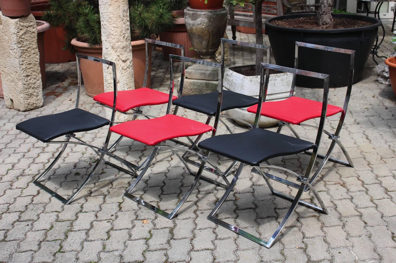 Mid Century Red Black Vintage Folding Dining Chairs Marcello Cuneo, 1970, Italy For Sale 2