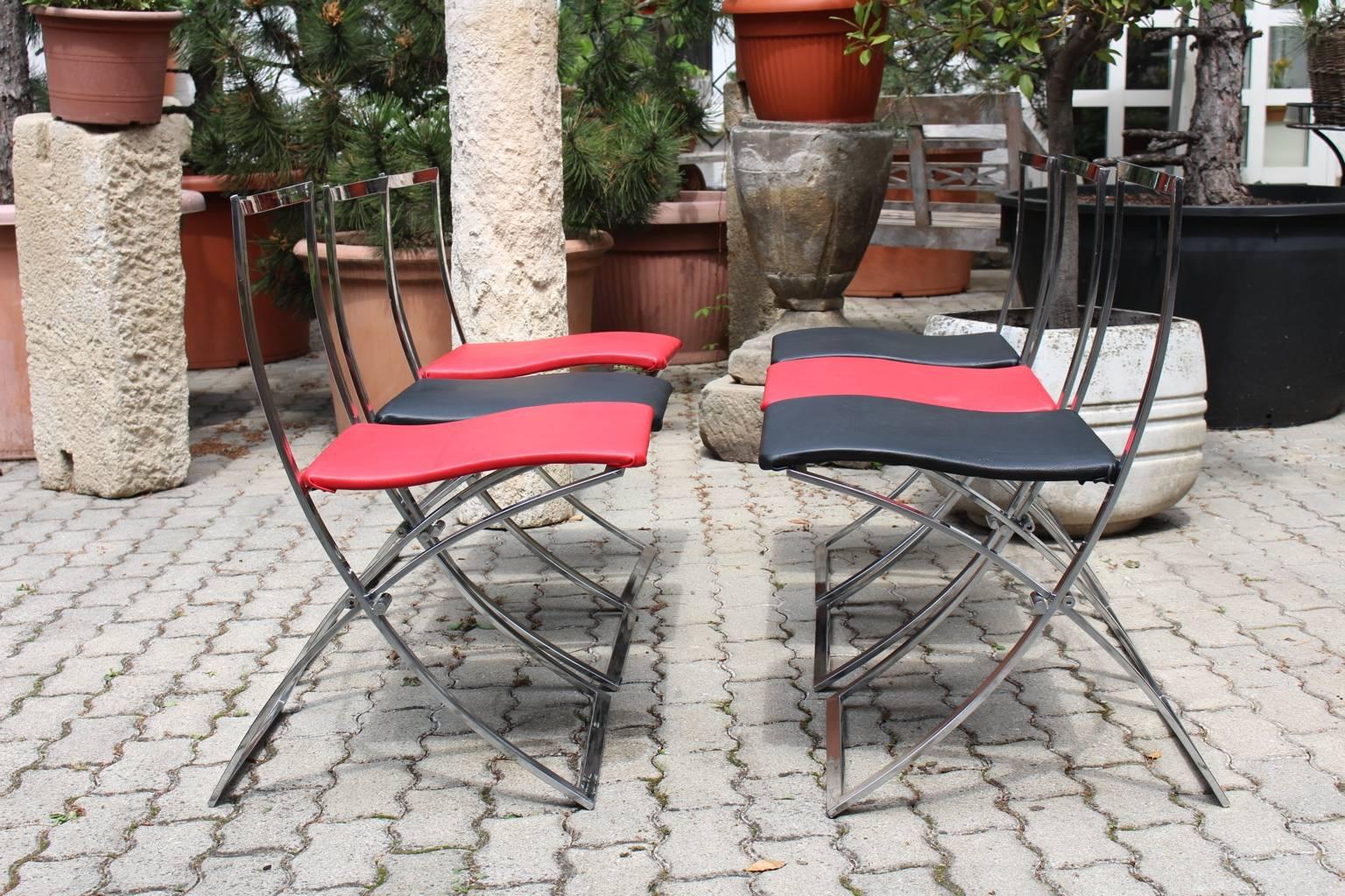 Mid Century Red Black Vintage Folding Dining Chairs Marcello Cuneo, 1970, Italy For Sale 3