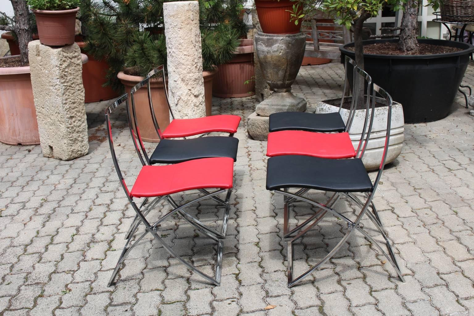 Mid Century Red Black Vintage Folding Dining Chairs Marcello Cuneo, 1970, Italy For Sale 4