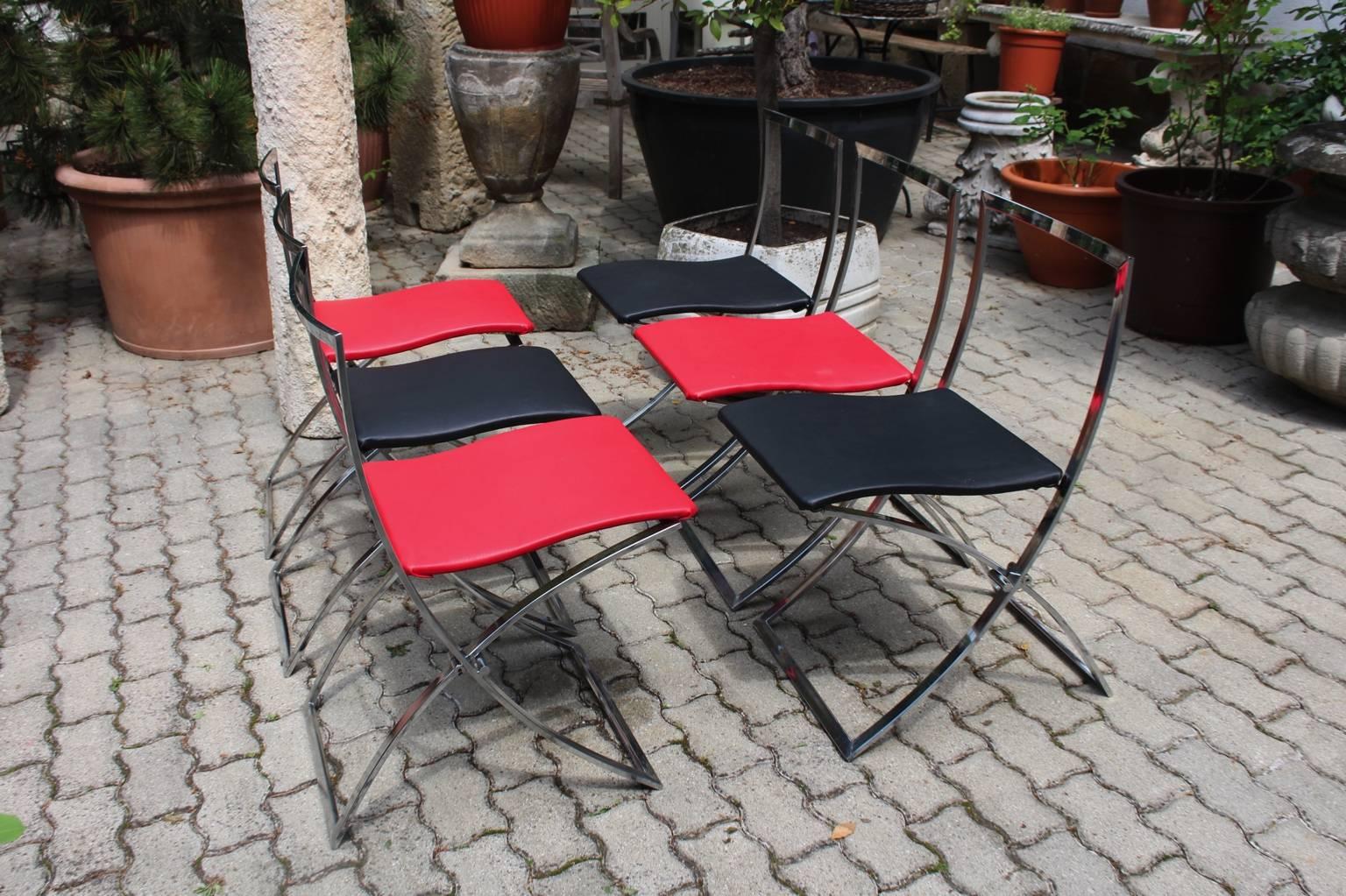 Mid Century Red Black Vintage Folding Dining Chairs Marcello Cuneo, 1970, Italy For Sale 5