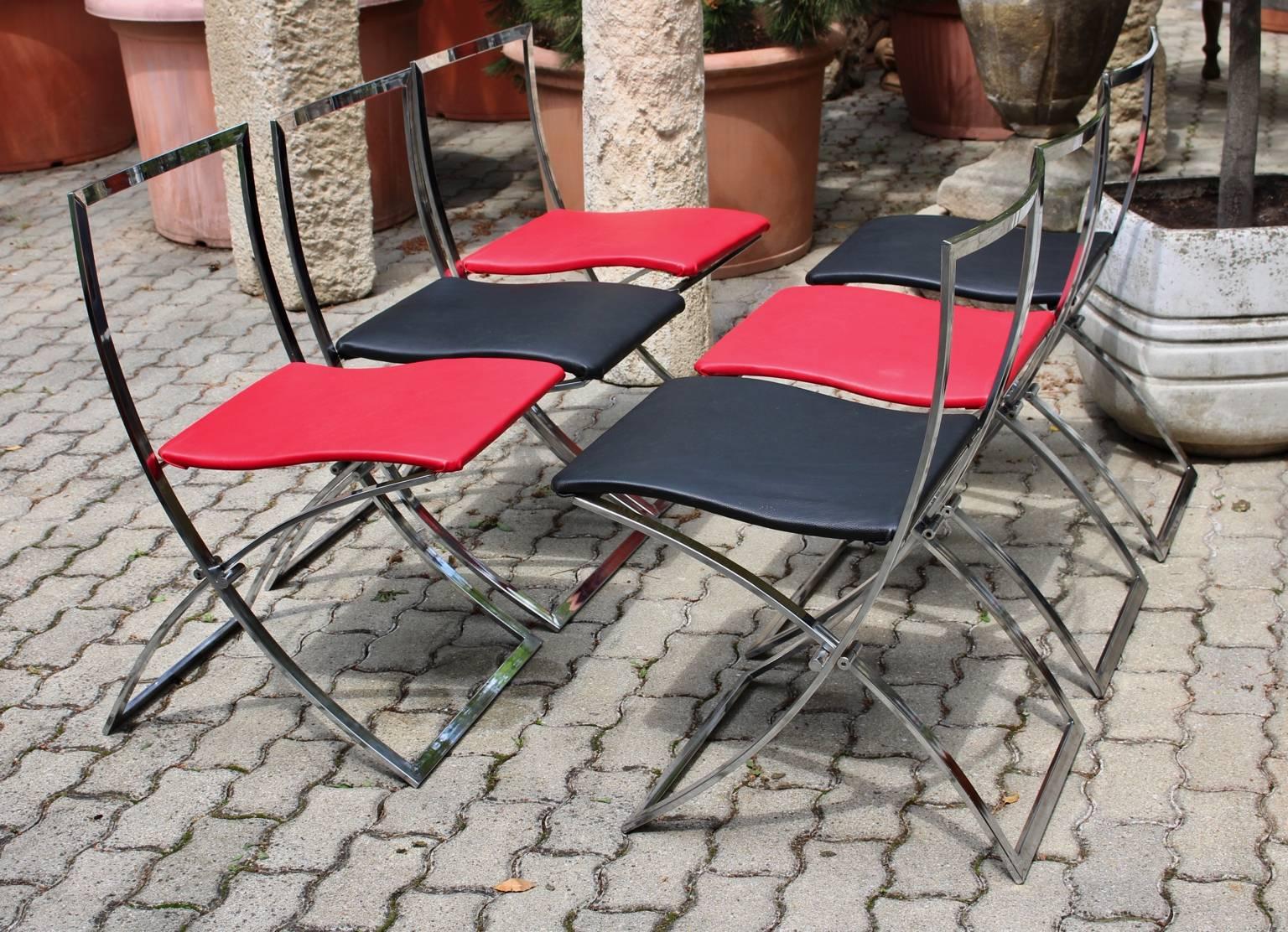 Mid Century Red Black Vintage Folding Dining Chairs Marcello Cuneo, 1970, Italy For Sale 6