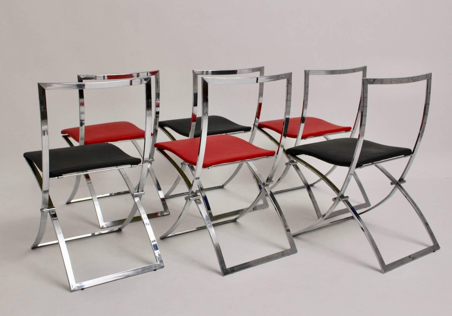 Mid Century Rot Schwarz Vintage Folding Dining Chairs Marcello Cuneo, 1970, Italien (Italienisch) im Angebot