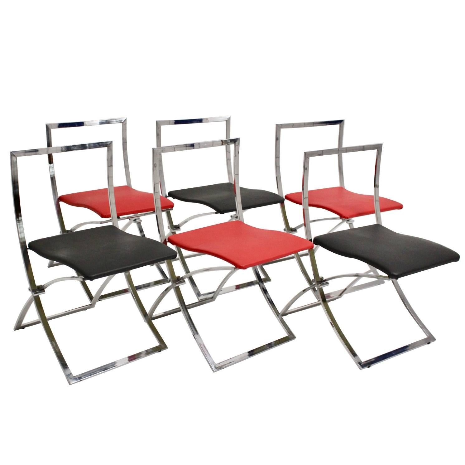 Mid Century Red Black Vintage Folding Dining Chairs Marcello Cuneo, 1970, Italy