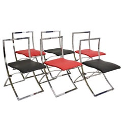 Mid Century Red Black Retro Folding Dining Chairs Marcello Cuneo, 1970, Italy