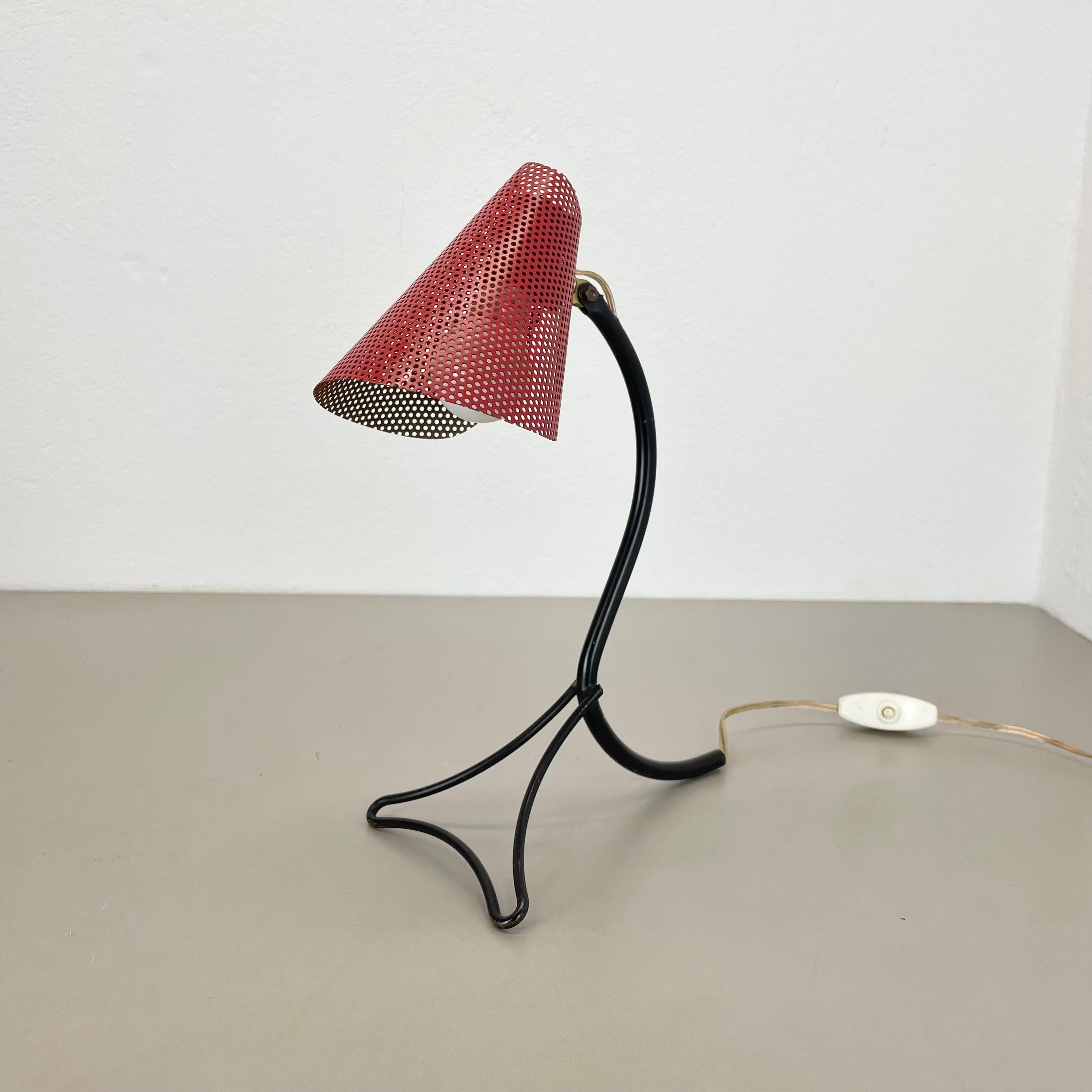 Mid-Century Modern red and black hole pattern table light Light in MATEGOT Style, France, 1950 For Sale