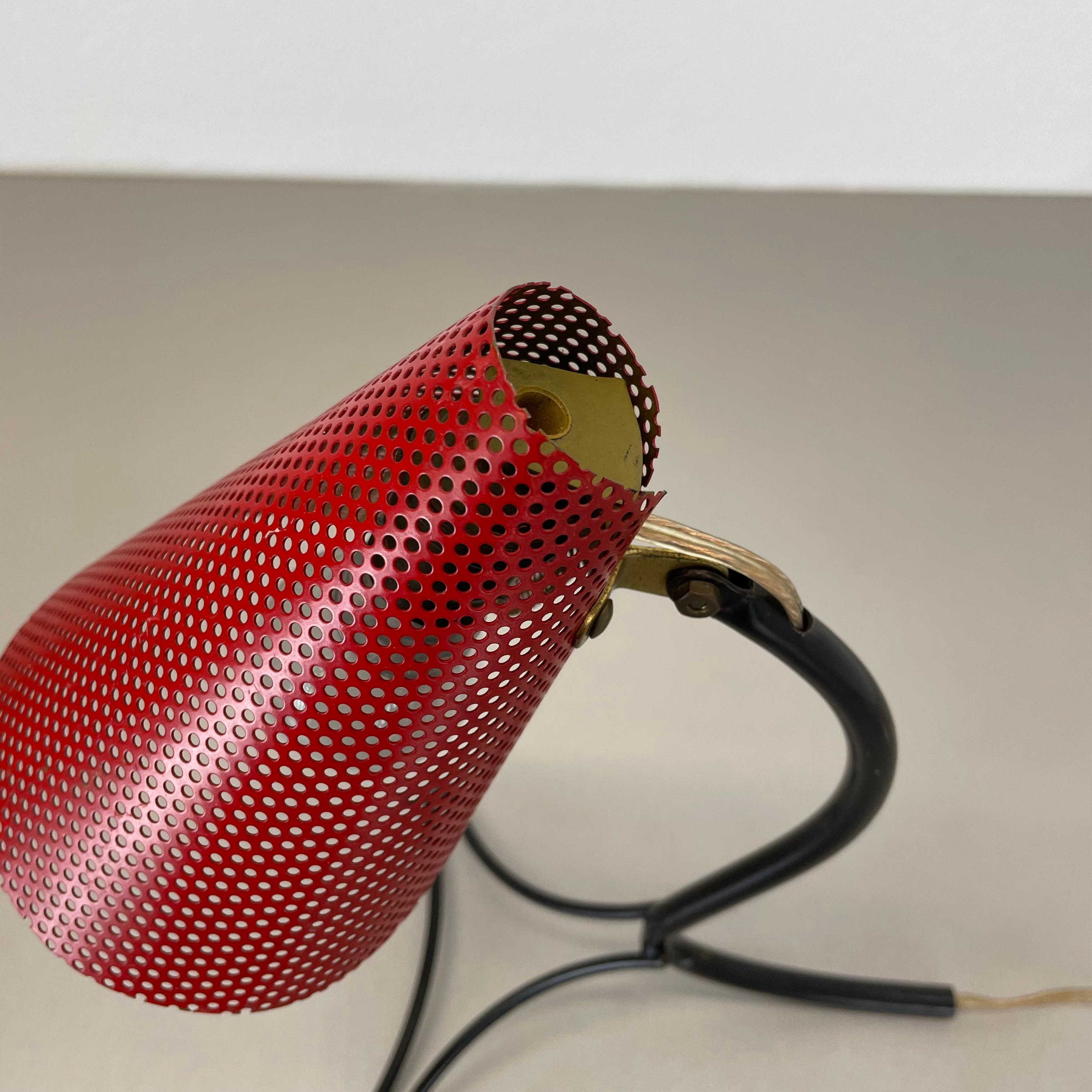 Metal red and black hole pattern table light Light in MATEGOT Style, France, 1950 For Sale
