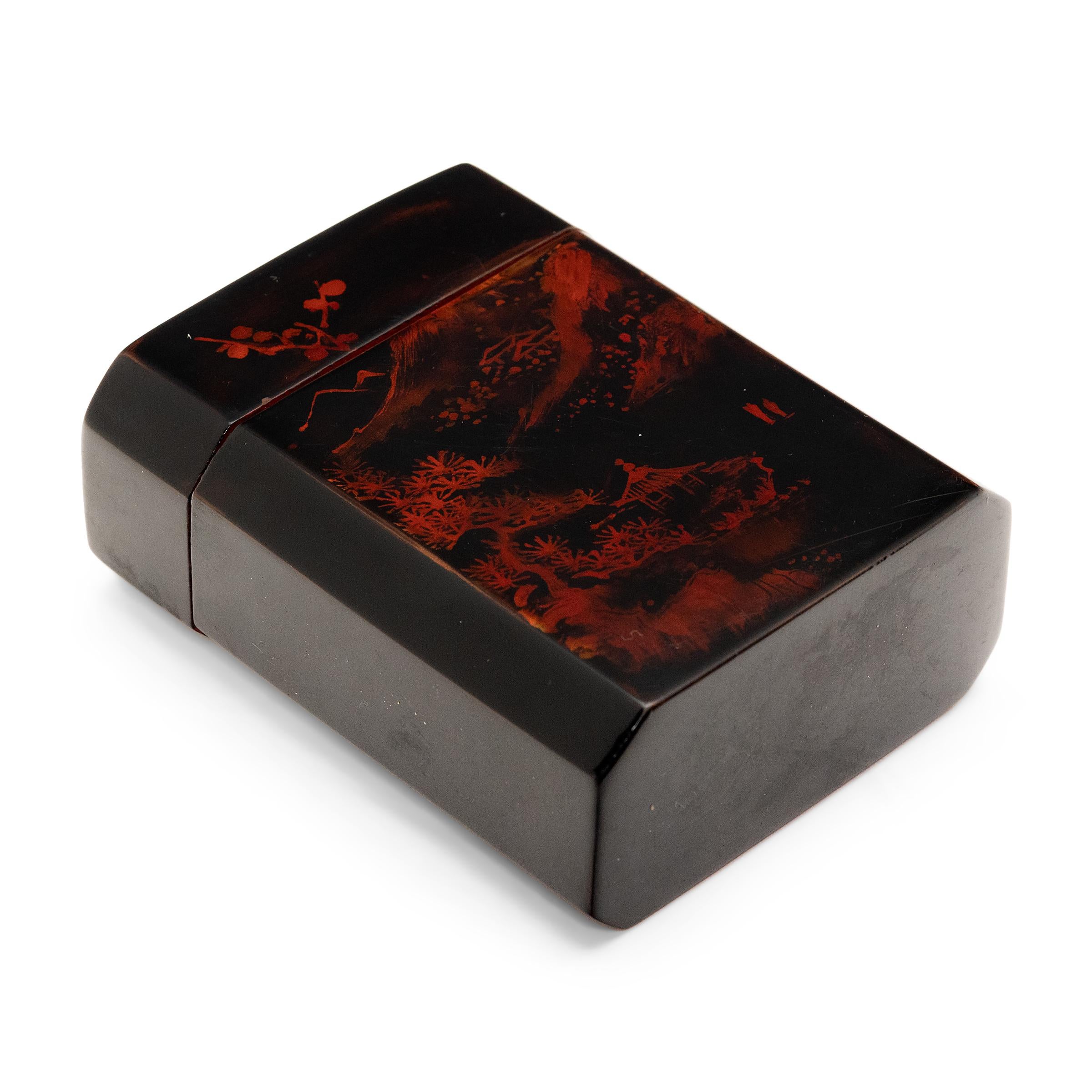 Japanese Red-and-Black Lacquer Chinese Travel Tea Box, c. 1940