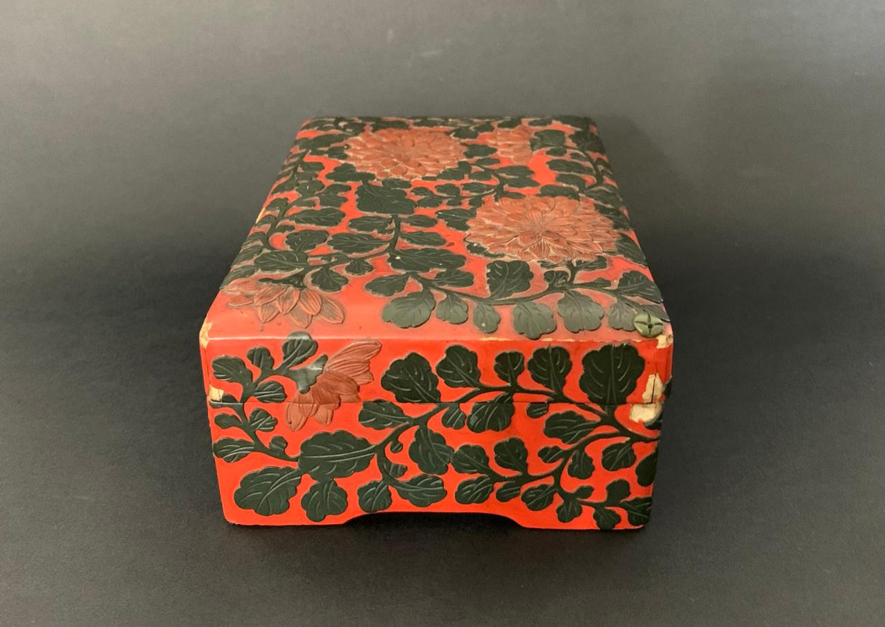 Wood Red and Black Lacquered Cinnabar Chinese Box 19th Century