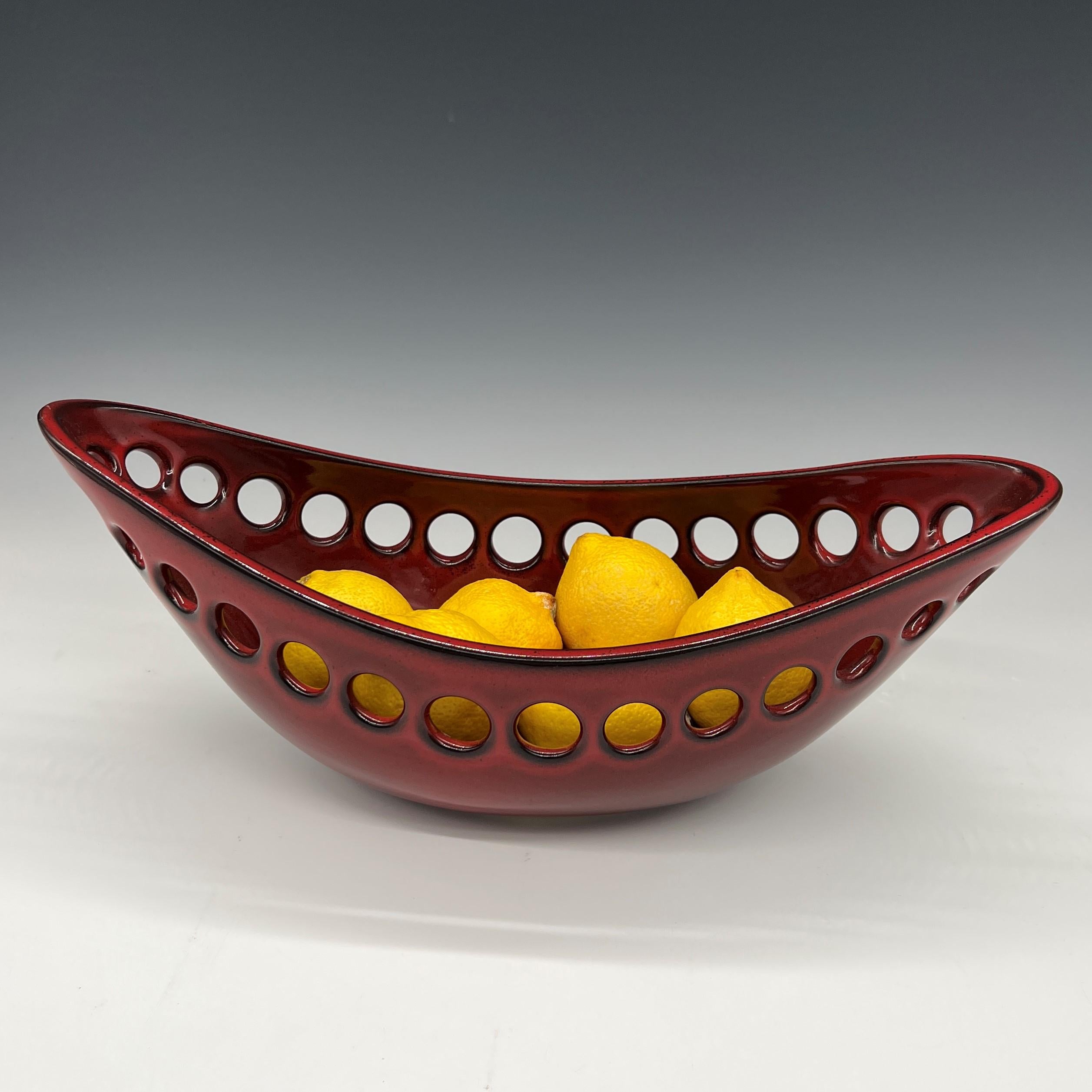 American Red and Black Oblong Ceramic Centerpiece Fruit Bowl , in Stock